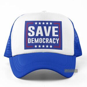 🆕Save Democracy Foam Trucker Hat Mesh Snapback Cap Blue/White